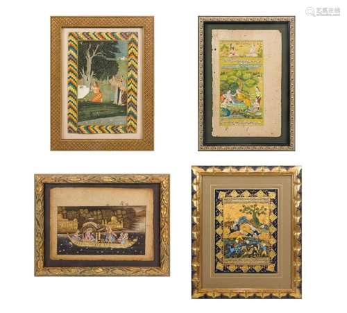 (Lot of 4) Indian and Persian framed manuscripts and paintin...