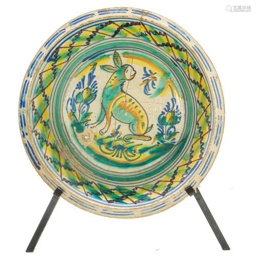 A large Spanish Triana majolica basin or lebrillo, 19th cent...