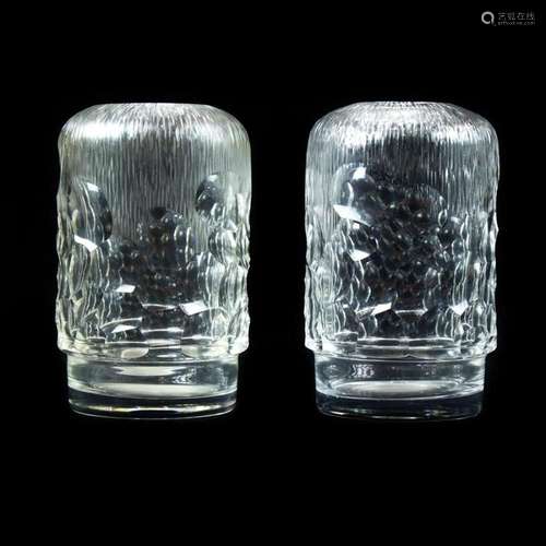 A pair of Modern cut glass honeycomb vases