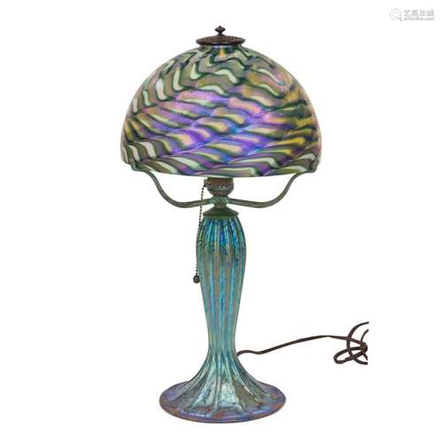 A Lundberg Studios iridescent art glass table lamp