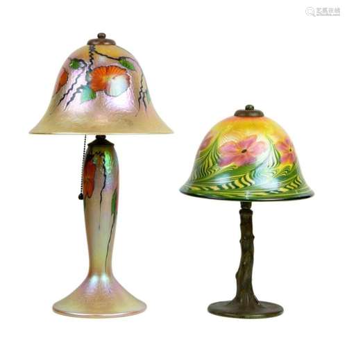 (Lot of 2) Lundberg Studios iridescent art glass table lamps