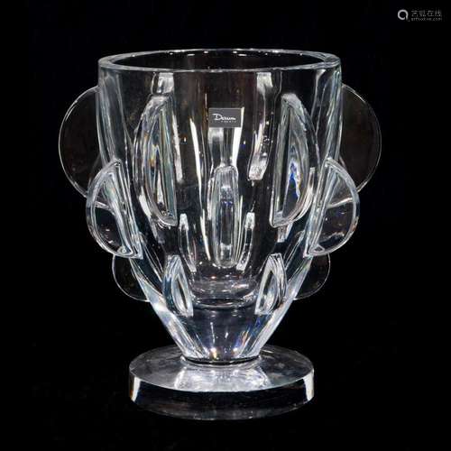 A Daum light blue glass footed center vase