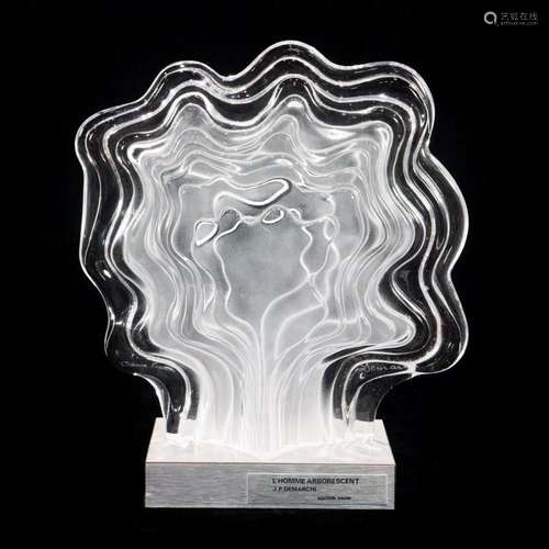 A Daum frosted and clear glass L Homme Arborescent sculpture...