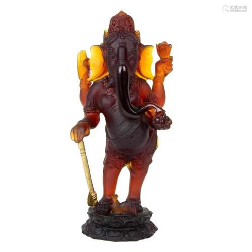 A Daum pate de verre and gilt bronze Ganesha figure