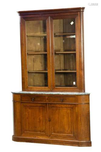 A French marble top corner vitrine circa 1900