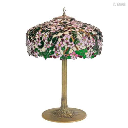 A large Tiffany style leaded glass table lamp