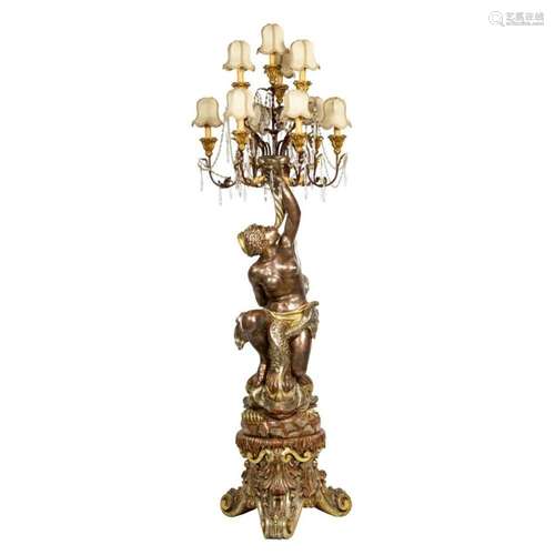 An Italian Baroque style silvered, giltwood and iron figural...