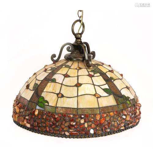 An Arts & Crafts style leaded glass and jeweled hanging ...