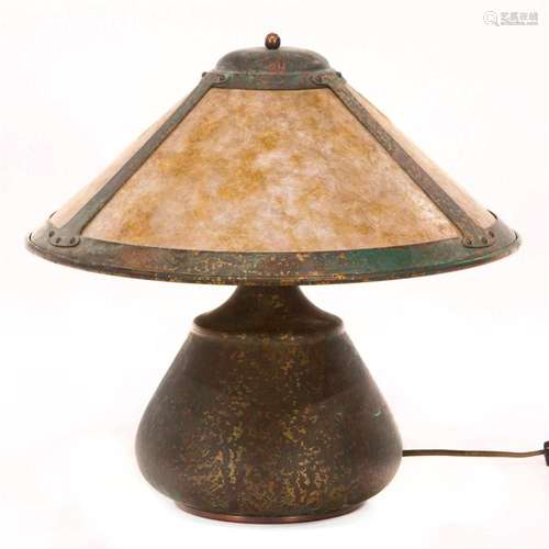 A Mica Lamp Co. Arts & Crafts style patinated copper and...