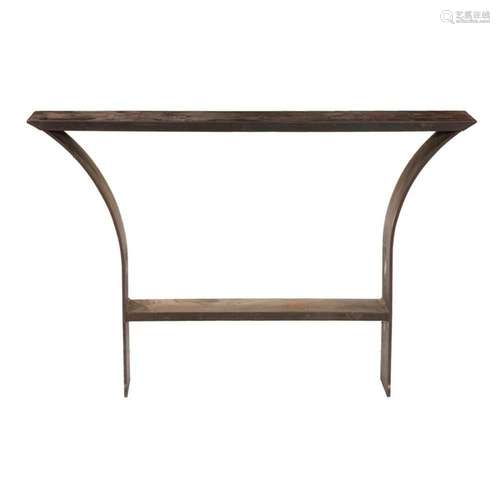 A Jack A. Chandler shelf executed with curved legs and a bro...