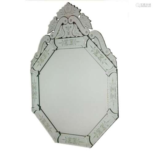 A Venetian style etched and bevelled looking glass