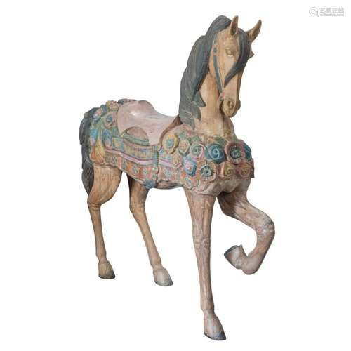 A carved wood and polychrome decorated carousel horse