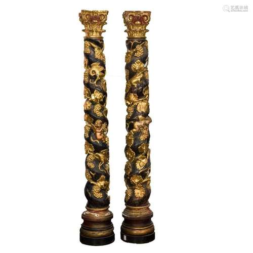 A pair of antique Spanish Baroque partial gilt and ebonized ...