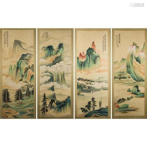 Manner of Zhang Daqian (1899 - 1983) - Set of four landscape...