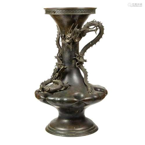 Large Japanese patinated bronze  dragon vase