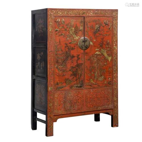 Chinese gilt-lacquered red-ground cabinet