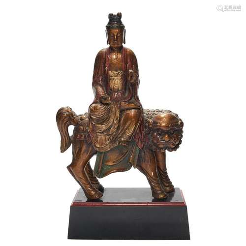 Chinese gilt lacquered figure of Wenshu