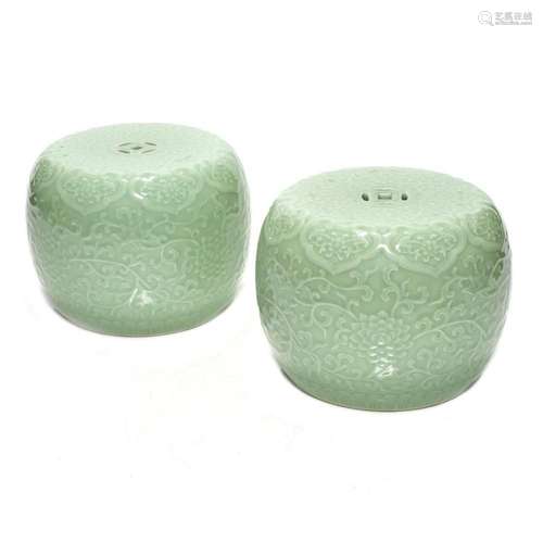 Pair of Chinese celadon glazed arm rests