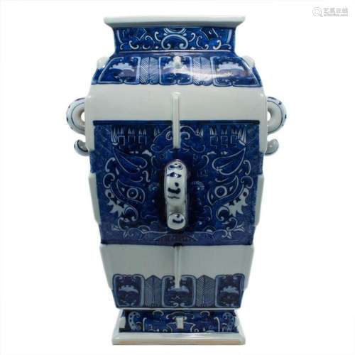 Chinese blue and white square-form zun vase