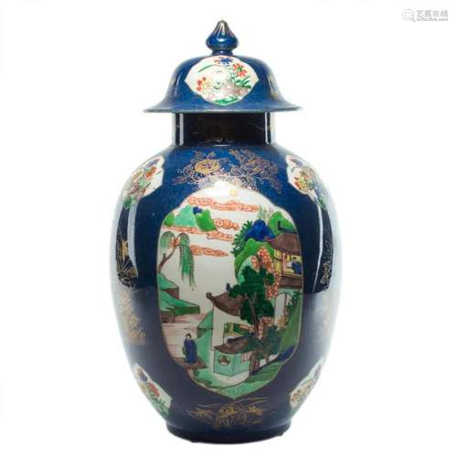 Chinese powder blue glazed covered jar