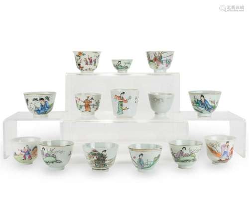 (lot of 14) Chinese famille rose cups