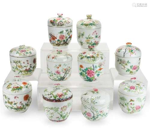 (lot of 10) Chinese famille rose lidded jars