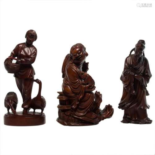 (lot of 3) Chinese boxwood figures