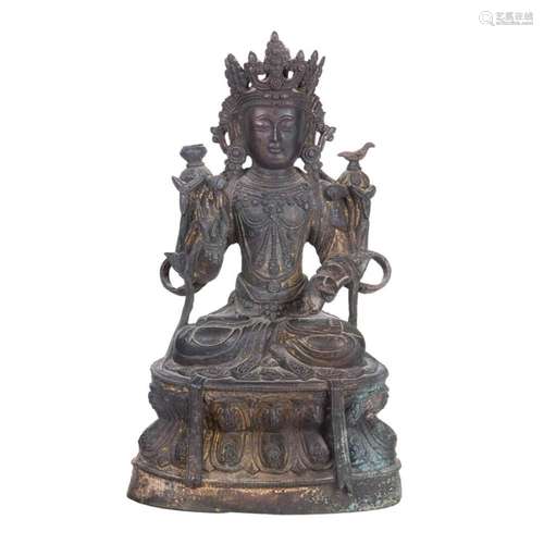 Cast bronze figure of Manjusri