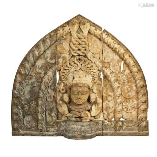 South Asian Hindu carved wood plaque