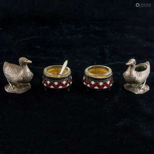 (lot of 4) Salts, including a pair Chinese export silver duc...