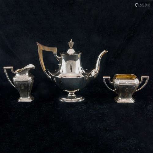 (Lot of 3) Gorham Plymouth sterling teapot fitted with wood ...