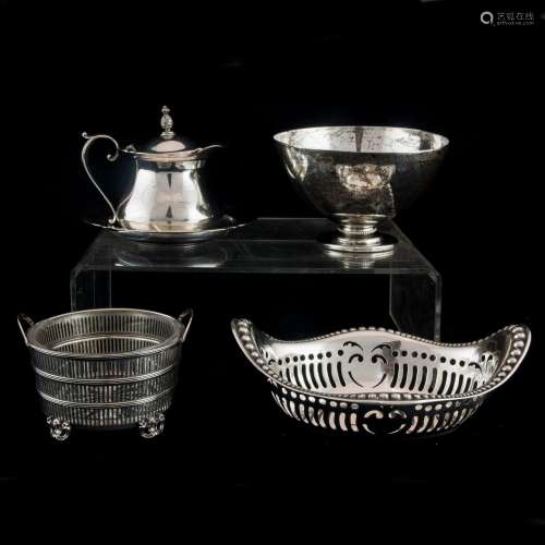 (Lot of 5) Sterling dishes: a Gorham beaded and reticulated ...
