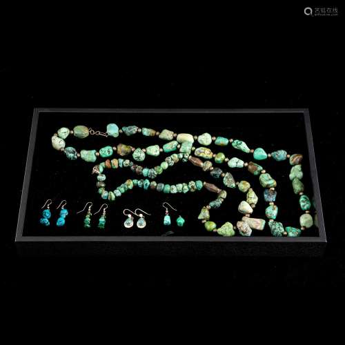 Collection of turquoise jewelry: two necklaces with specimen...