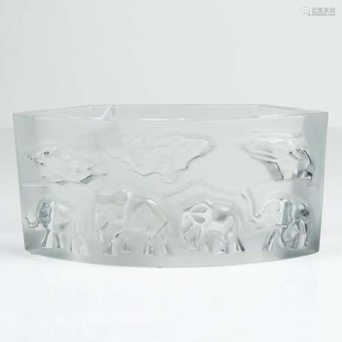 Baccarat vase or planter molded with elephants