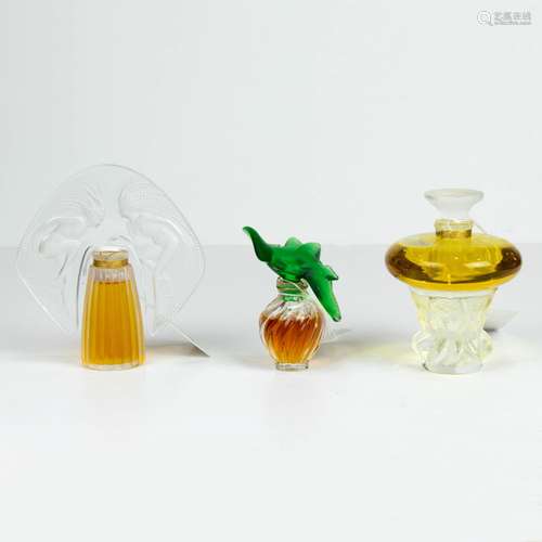 (Lot of 3) Lalique glass filled perfume bottles