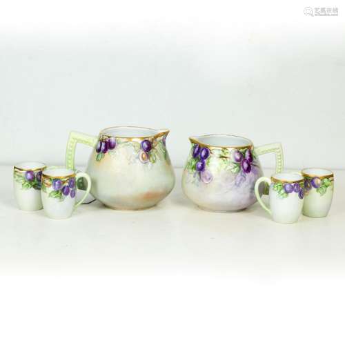 (Lot of 6) German porcelain lemonade set decorated outside t...