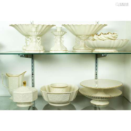 (Lot of 13) Two shelves of Lenox porcelain table articles