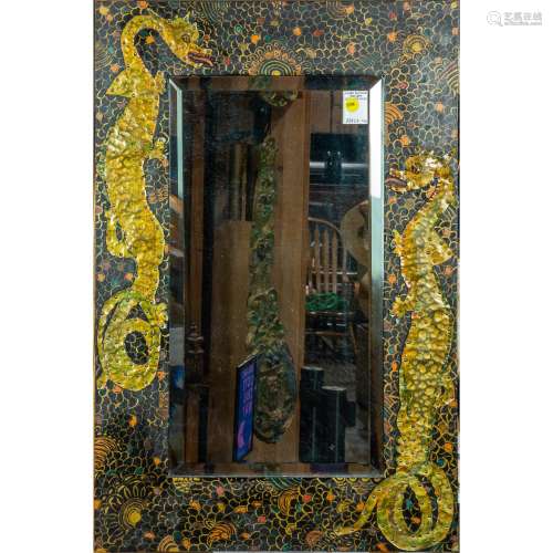 American cut brass mounted polychrome painted wood wall mirr...