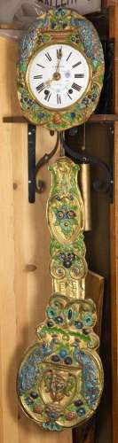 French polychrome repousse brass morbier wall clock,