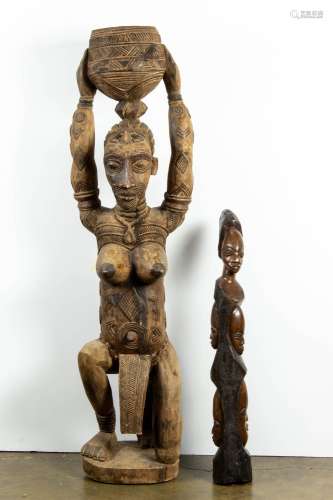 (lot of 2) Carved Asian and African carved wood sculptures