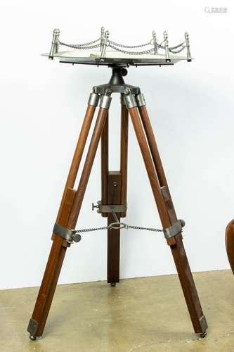 Adjustable wood tripod stand with dished galleried top