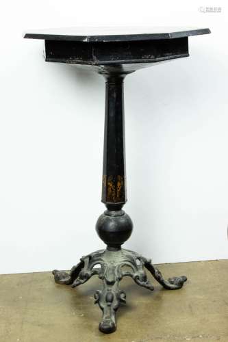 Tole and cast iron octagonal pedestal table