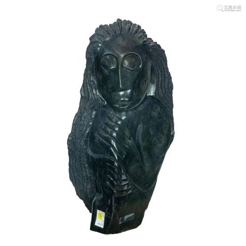 Shona 'Good Woman' carved black iron serpentine sculpture by...