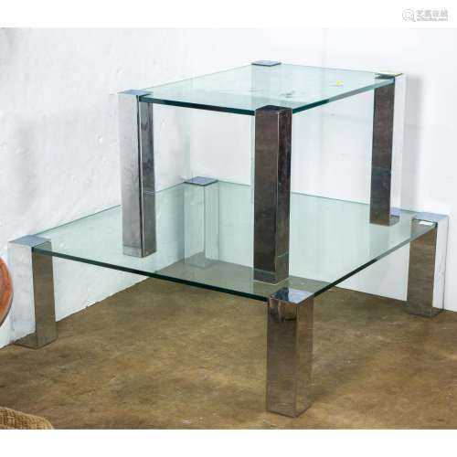 (lot of 2) Modernist chrome and glass tables, likely 1970s, ...