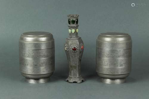 (lot of 3) Chinese pewter objects