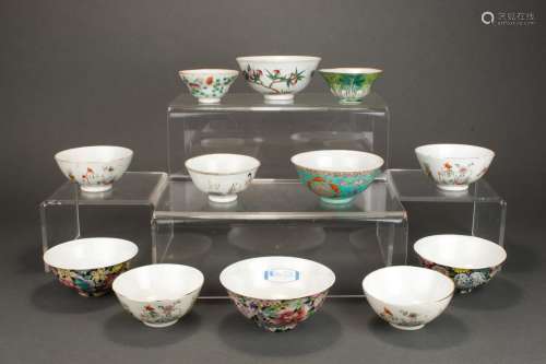 (lot of 12) Chinese famille rose bowls