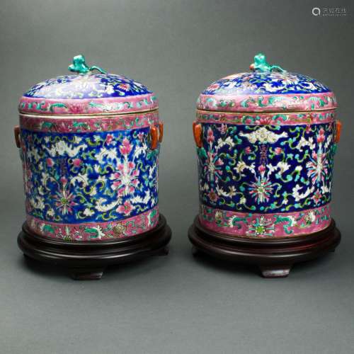 Pair of Chinese famille rose lidded jars