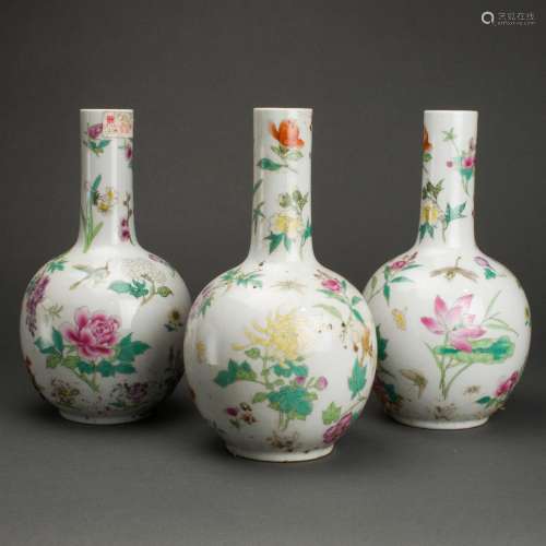 (lot of 3) Chinese famille rose bottle vases