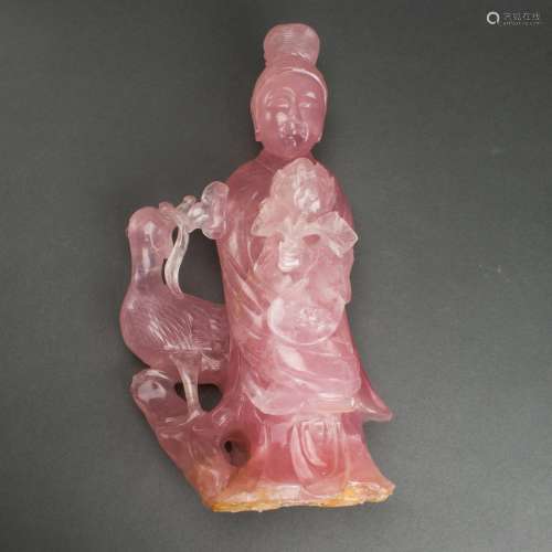 Chinese rose quartz maiden figure