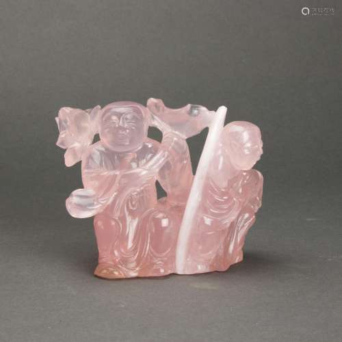 Chinese rose quartz Hehe twins figures
